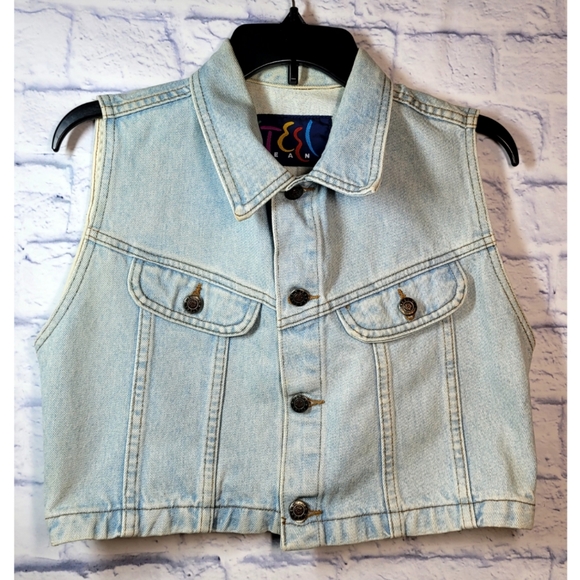 Steel Jeans Jackets & Blazers - Steel Blue Jean Jacket Vest Denim Button Faux Pockets USA Size S Classic Y2K